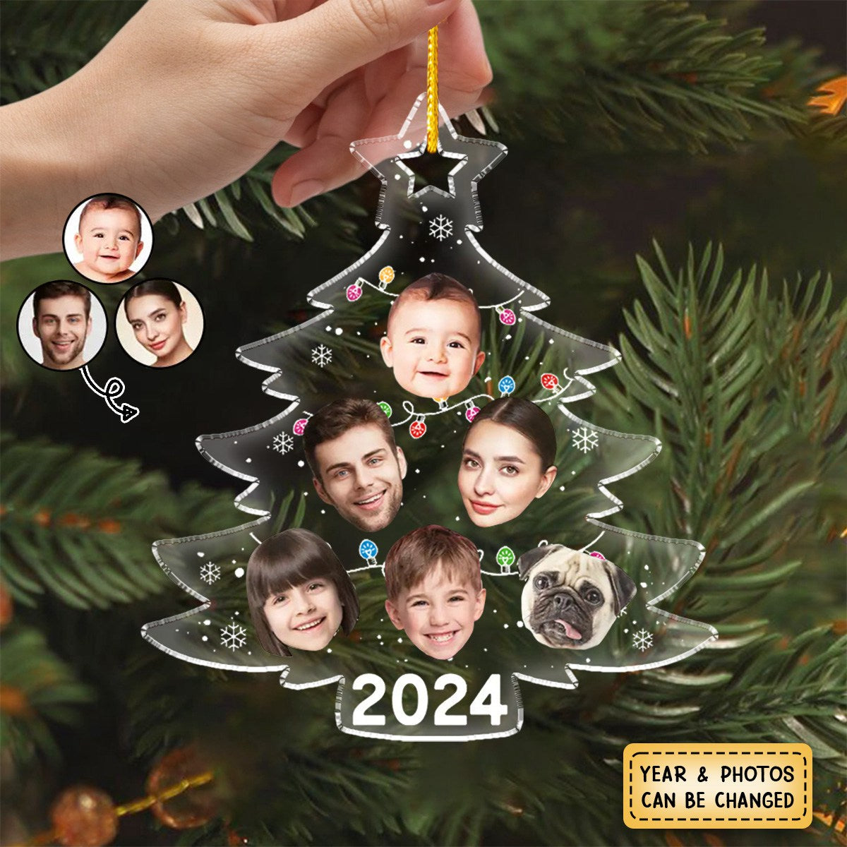 Custom Photo Christmas Tree Family - Personalized Custom Shaped Acrylic Ornament