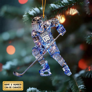 Sparkling Ice Hockey Player - Personalized Hockey Ornament