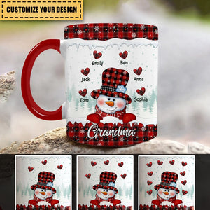 Red Christmas Snowman Grandma Auntie Mom Sweet Heart Kids Personalized Mug