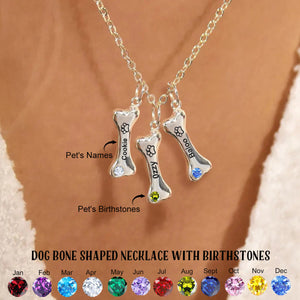 Personalized Dog Bone Birthstone Necklace Gift For Dog Lovers