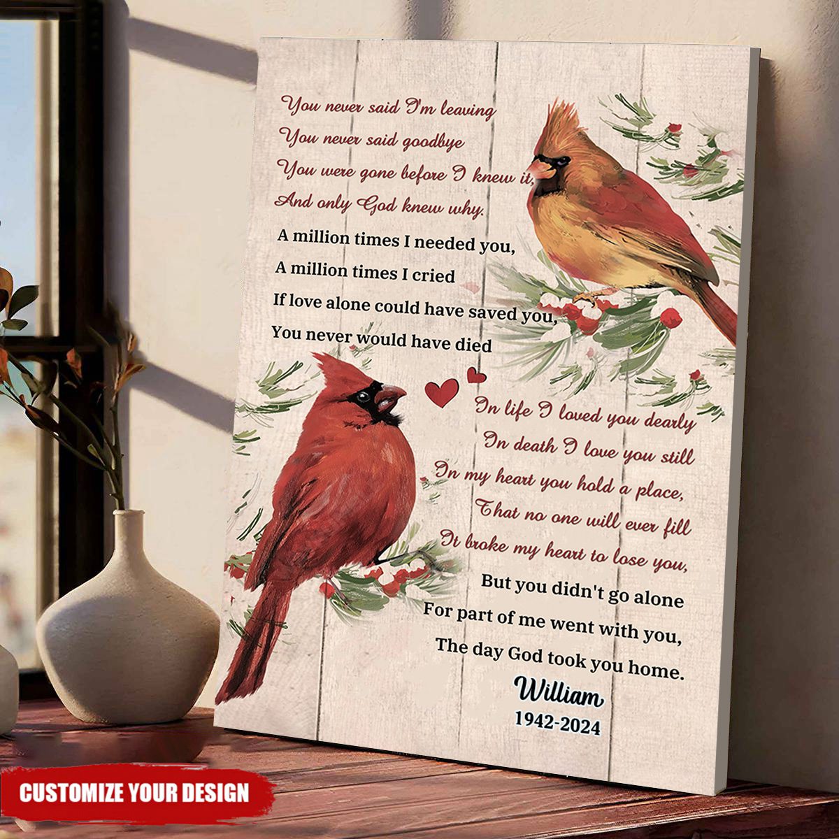 You Never Said Goodbye Watercolor Cardinal Canvas