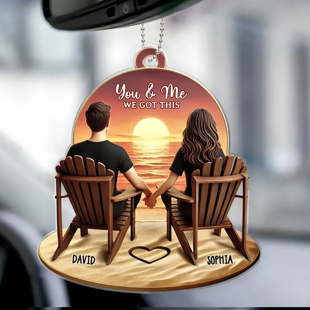 3D Effect Couple Beach Landscape Retro Vintage Personalized Car Hanger