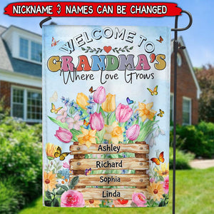 Welcome Lovely Flower Kids To Grandma Mom's Garden House- Where Love Grows Personalized Flag