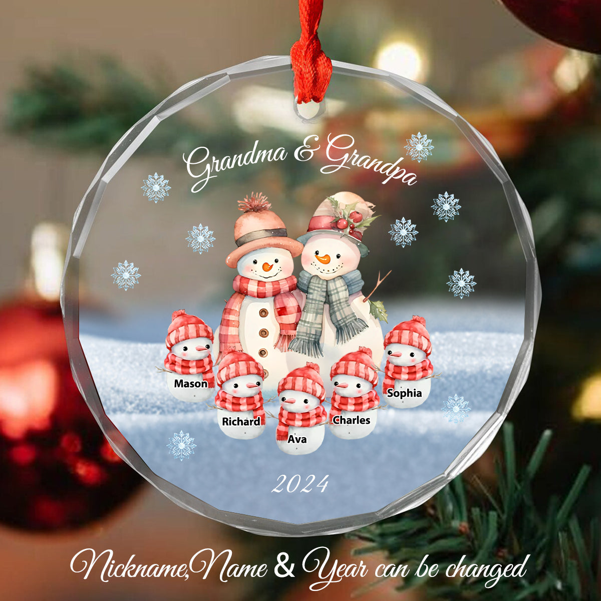 Snowman Grandma&Grandpa With Kids Personalized Christmas Ornament