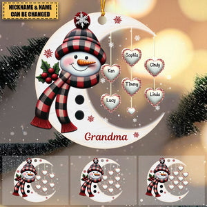 Christmas Snowman Nana Mom Little Heart Kids Under Moon Personalized Ornament