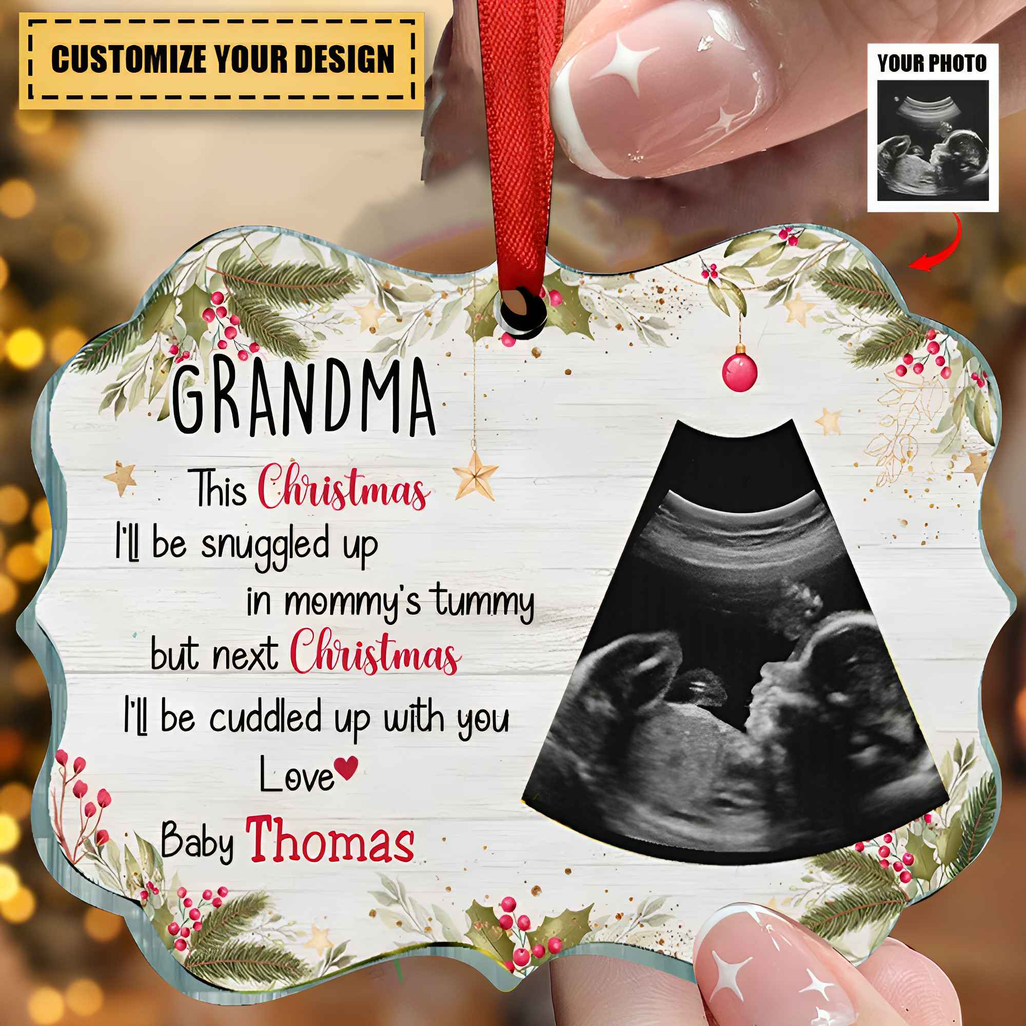 Family - This Christmas, I'll Be Snuggled Up In Mommy's Tummy - Personalized Transparent Ornament