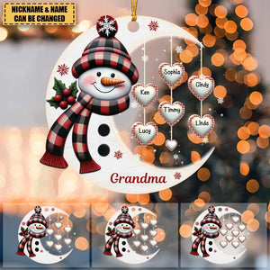 Christmas Snowman Nana Mom Little Heart Kids Under Moon Personalized Ornament