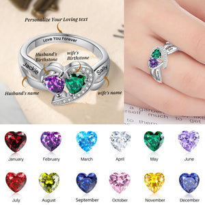 Love Forever - Personalized Love Heart Promise Birthstones Sterling Silver Ring