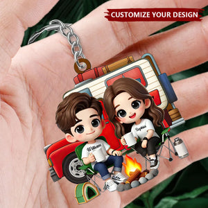 Cute Cartoon Camping Couple Personalized Acrylic Keychain