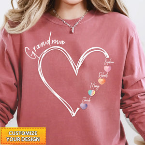 Personalized Grandma Mom Heart Sweat Sweatshirt with Kids Names