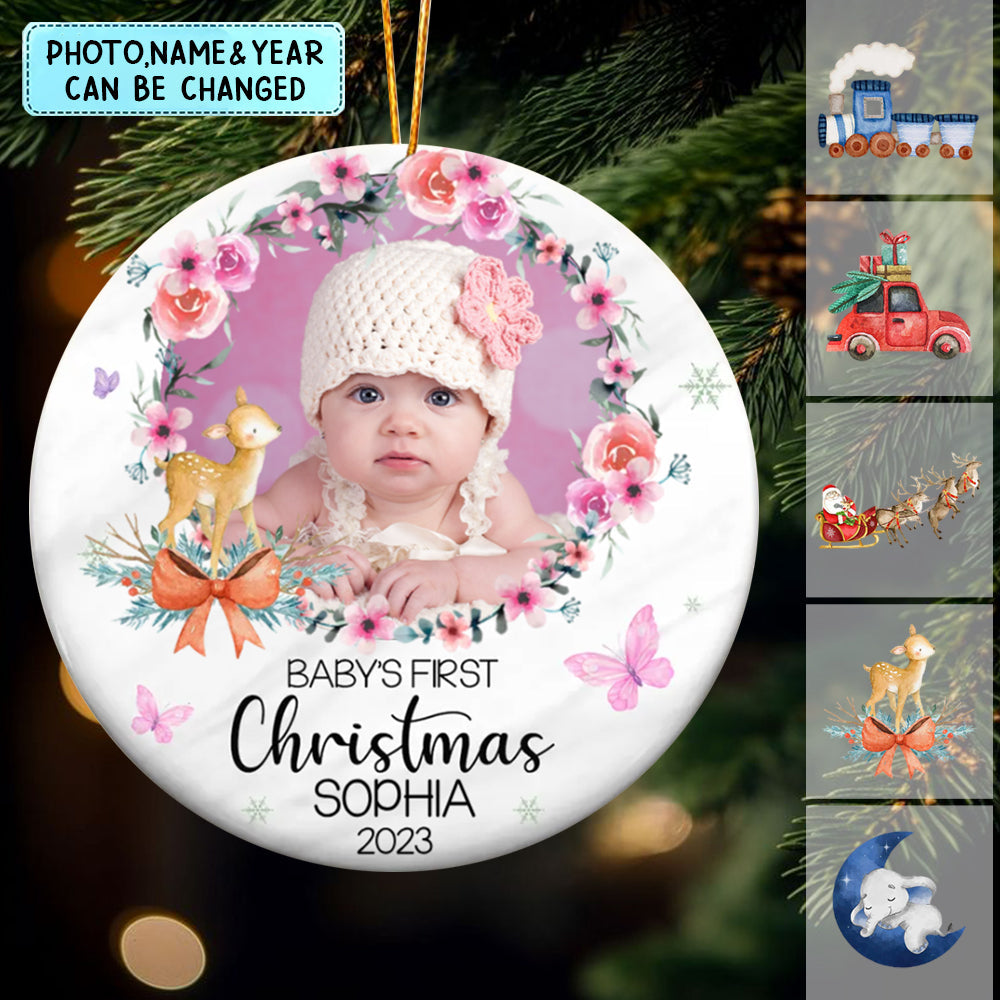 Baby Girl 1st Christmas - Personalized Ceramic Photo Ornament