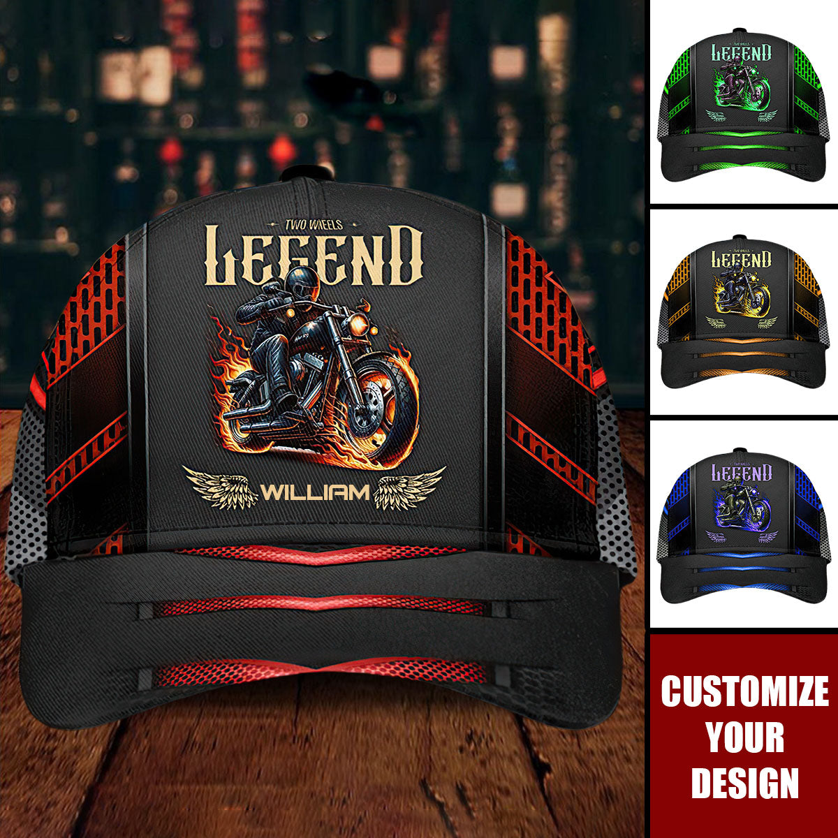 Two Wheels Legend Personalized Name Multicolor Classic Cap