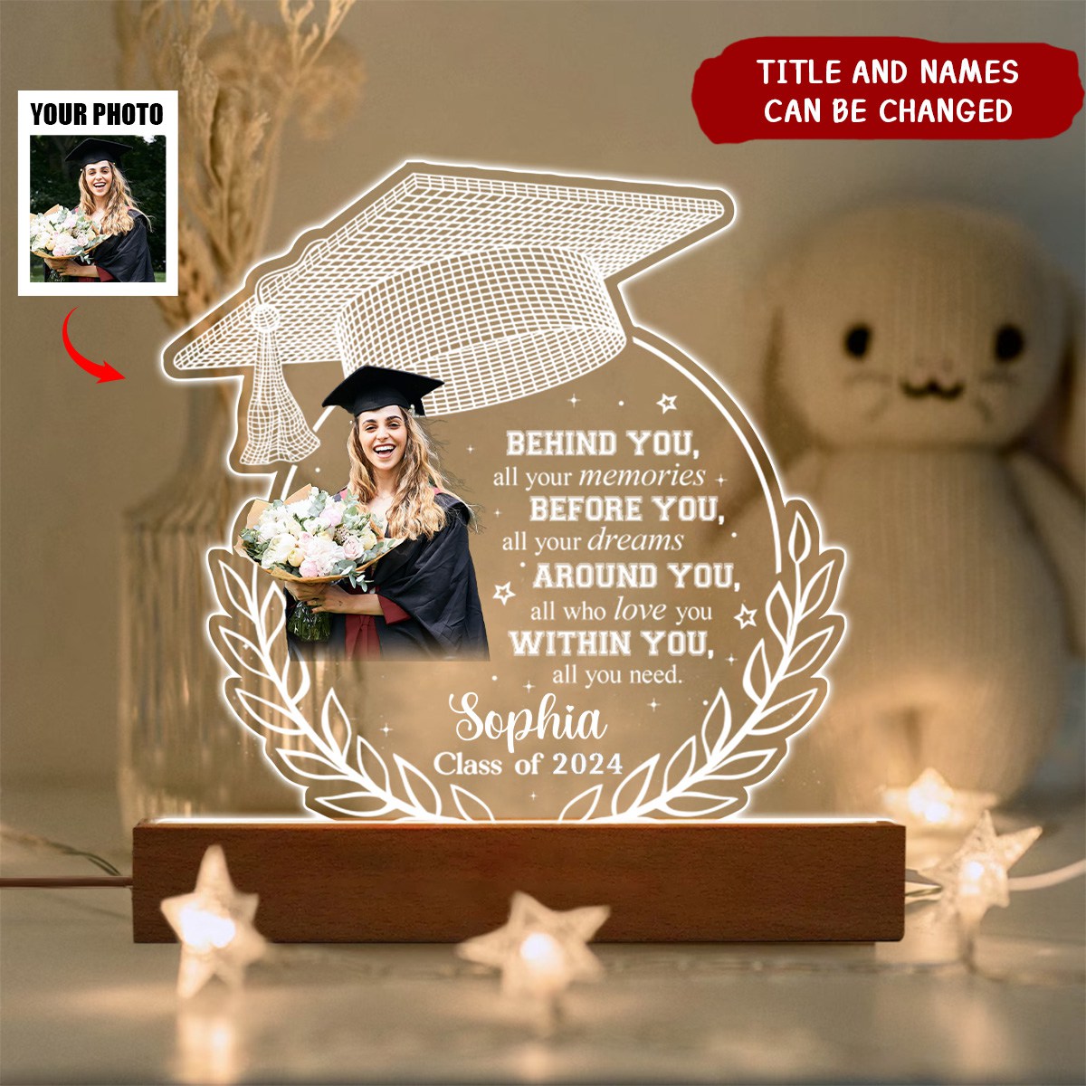 Custom Photo Around You, All Who Love You Graduation Gift Personalized Custom Shape Warm LED Night Light