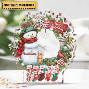 Custom Personalized Grandma Mom Snowman Christmas Acrylic Plaque - Upto 10 Kids - Christmas 2023