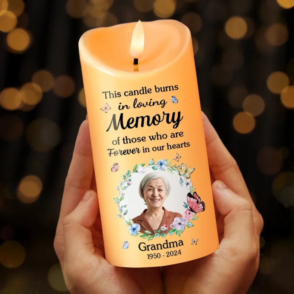 Custom Photo This Candle Burns In Loving Memory - Memorial Personalized Custom LED Candle