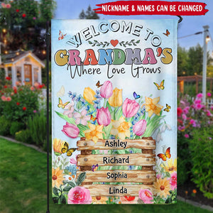 Welcome Lovely Flower Kids To Grandma Mom's Garden House- Where Love Grows Personalized Flag