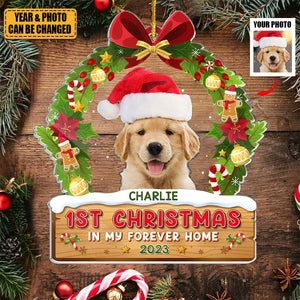 Custom Photo First Christmas In My Forever Home - Dog & Cat Personalized Custom Ornament - Acrylic Custom Shaped