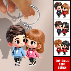 Cute Cartoon Couple Holding Hands Personalized Acrylic Keychain