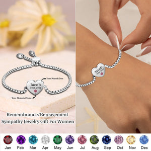 Personalized Name Heart Birthstone Memorial Bracelet