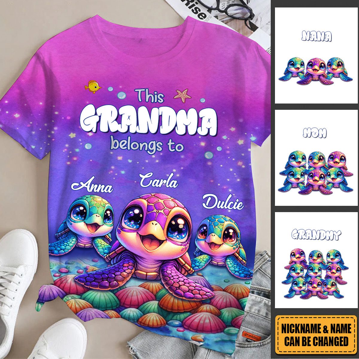 This Grandma belongs to Colorful Turtle Personalized 3D T-shirt