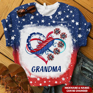 Independence Day Grandma Mom Custom Nickname Names Family Heart Infinity July 4th Gift 3d Tshirt