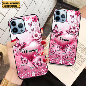 Sparkling Pink Butterflies And Flowers Personalized Silicone Phone Case For Grandma Mom