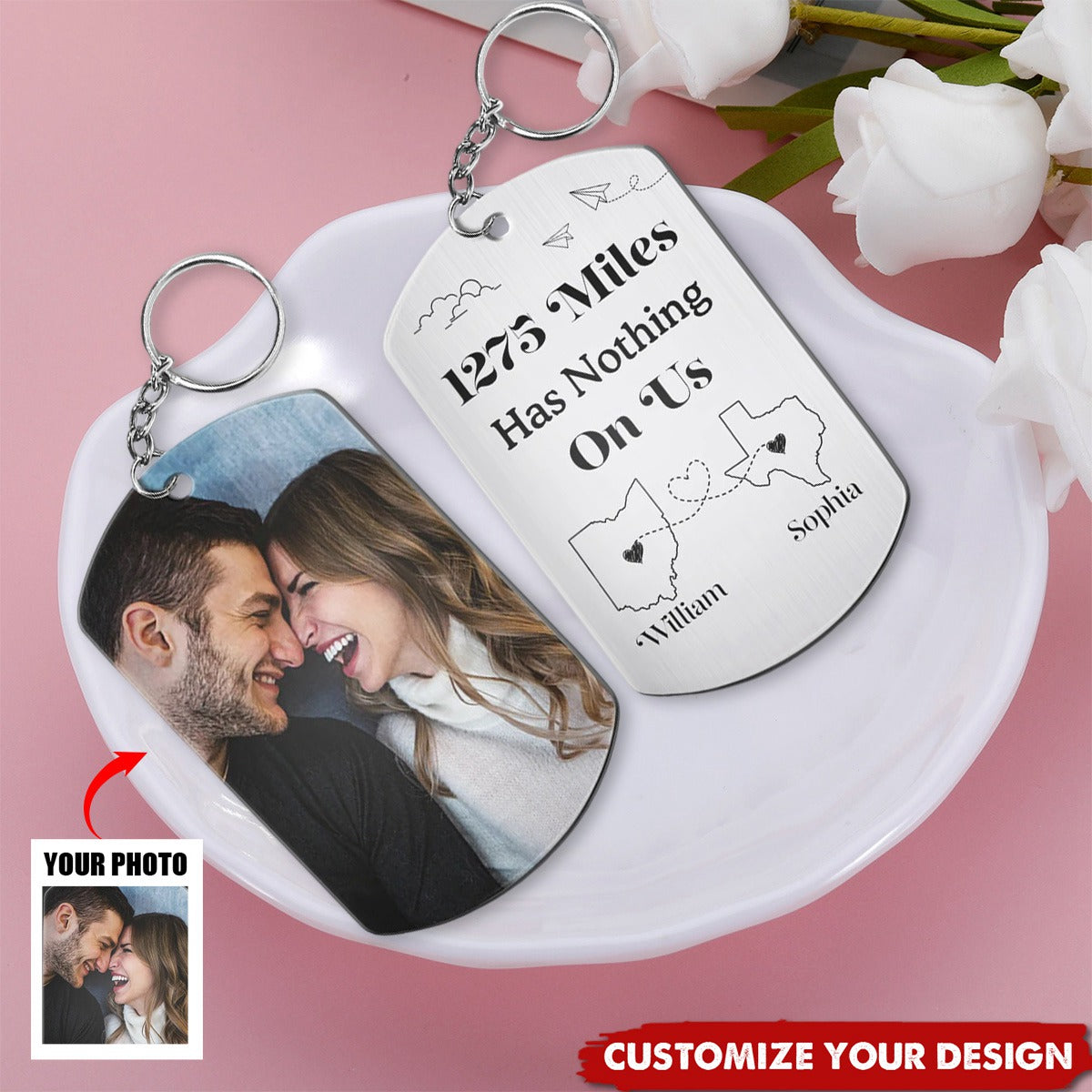 Custom Photo Miles Has Nothing On Us - Personalized Stainless Steel Keychain