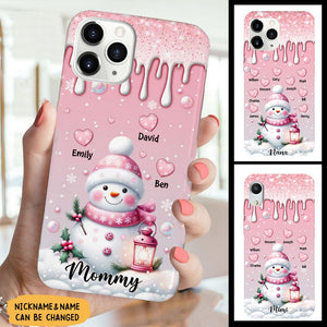 Sweet Pinky Snowman Grandma Mom Heart Kids Personalized Phone Case