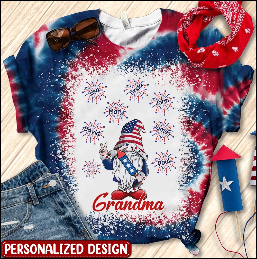 Grandma Firecracker Grandkids Independence Day Personalized 3D T-shirt
