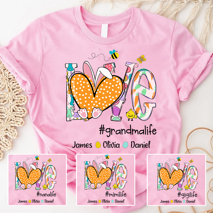 Love Grandmlife Easter Bunny Gift For Family, Custom Grandma And Grandkids T-Shirt