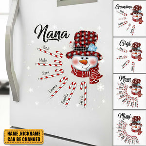 Christmas Snowman Grandma- Mom Candy Cane Kids, Gifts For Nana Auntie Mommy Personalized Sticker Decal