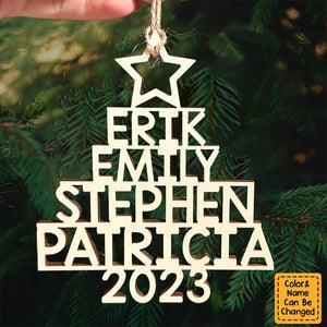 Custom Family Names 2023 Christmas Tree Personalized Wooden Shaped Ornament