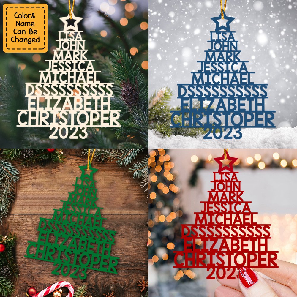 Custom Family Names 2023 Christmas Tree Personalized Wooden Shaped Ornament