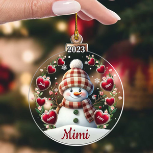 Christmas Happy Flowery Snowman Grandma Mom Sweet Heart Kids Personalized Ornament