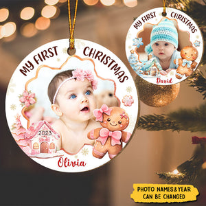 Personalized Gift For Baby First Gingerbread Upload Photo Circle Ornament