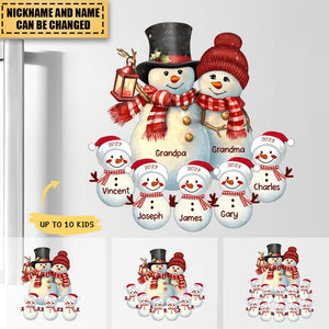 Couple Snowman Christmas Grandma Grandpa With Grandkids Personalized Sticker