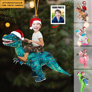 Cute Kid Xmas Dinosaur Flamingo Alien - Personalized Acrylic Photo Ornament