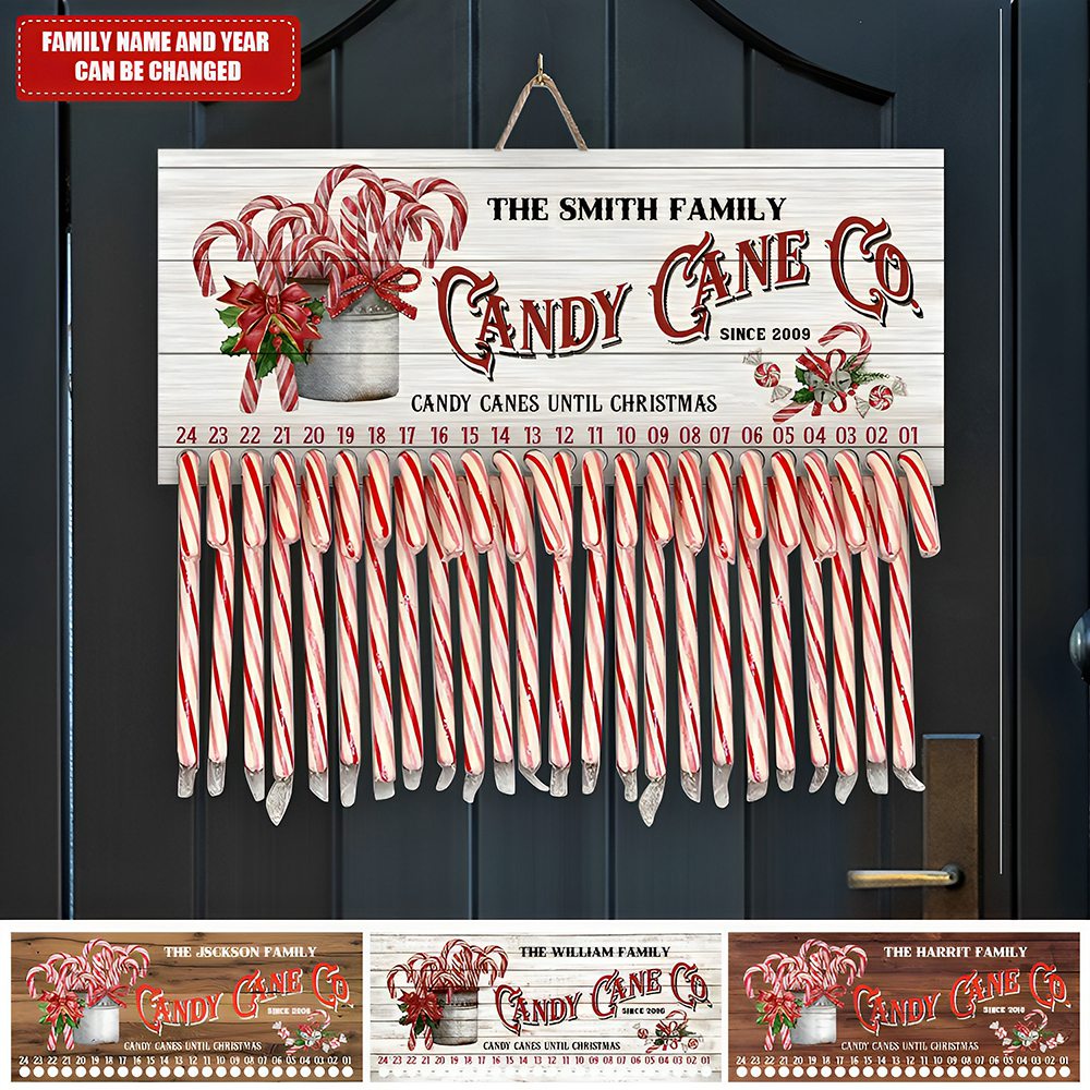 Gift For Family Christmas Countdown, Candy Cane Co Countdown - Personalized Wood Sign