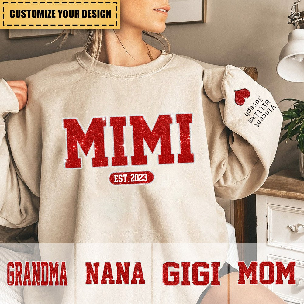 Glitter Custom Name Mimi Nana Grandma Est And Kids Sweatshirt