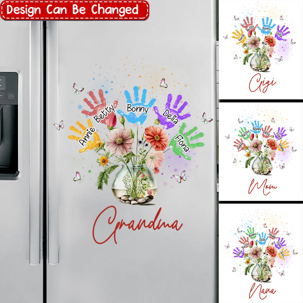 Grandma Flower Handprint Kids Personalized Sticker