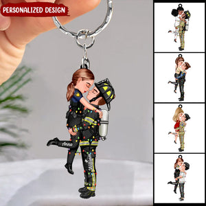 Personalized Couple Portrait, Firefighter, Nurse, Police Officer, Teacher, Gifts by Occupation Acrylic Keychain