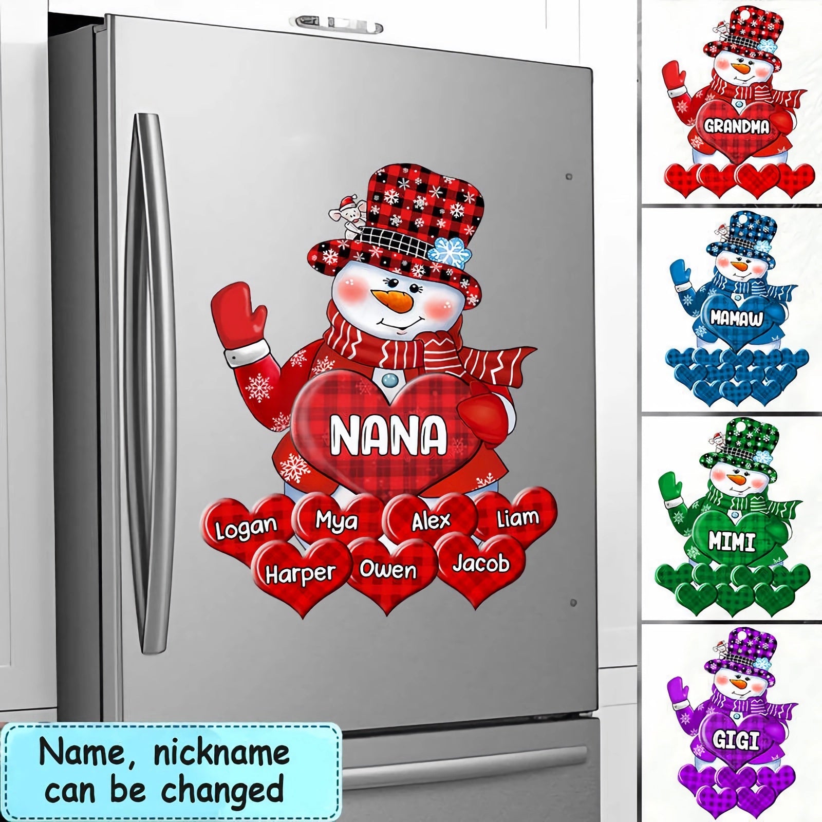 Colorful Christmas Snowman Grandma Mom Little Heart Kids Personalized Decal Sticker