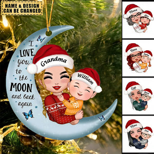 Doll Grandma Mom Hugging Kid -On Moon Christmas Gift Personalized Acrylic Ornament