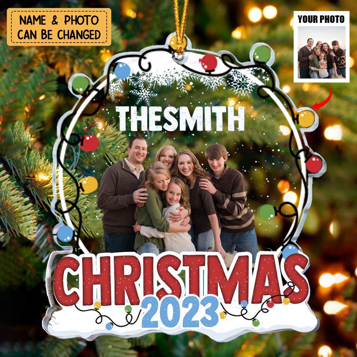 Family Christmas 2023 - Personalized Acrylic Photo Ornament