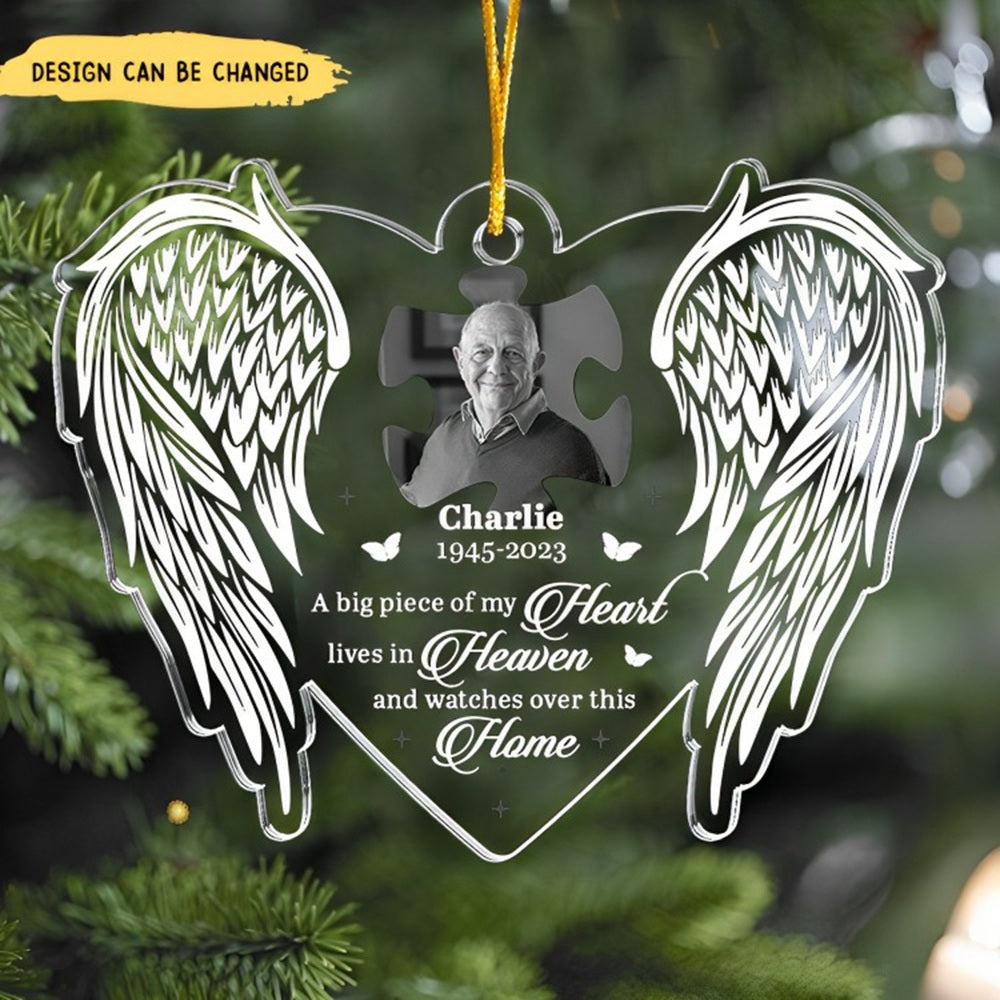 Custom Photo A Big Piece Of My Heart Lives In Heaven - Memorial Personalized Custom Ornament