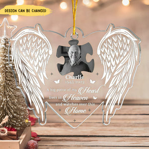 Custom Photo A Big Piece Of My Heart Lives In Heaven - Memorial Personalized Custom Ornament