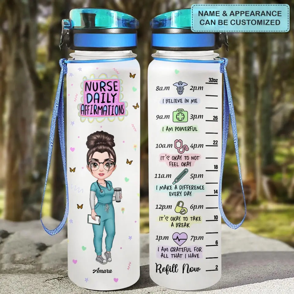 Personalized Water Tracker Bottle-Birthday Gift For Nurse-Nurse Daily Affirmation