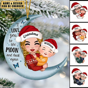 Doll Grandma Mom Hugging Kid -On Moon Christmas Gift Personalized Acrylic Ornament