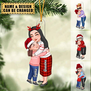 Grandma & Grandkid Hugging Christmas Personalized Acrylic Ornament