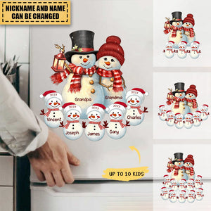 Couple Snowman Christmas Grandma Grandpa With Grandkids Personalized Sticker